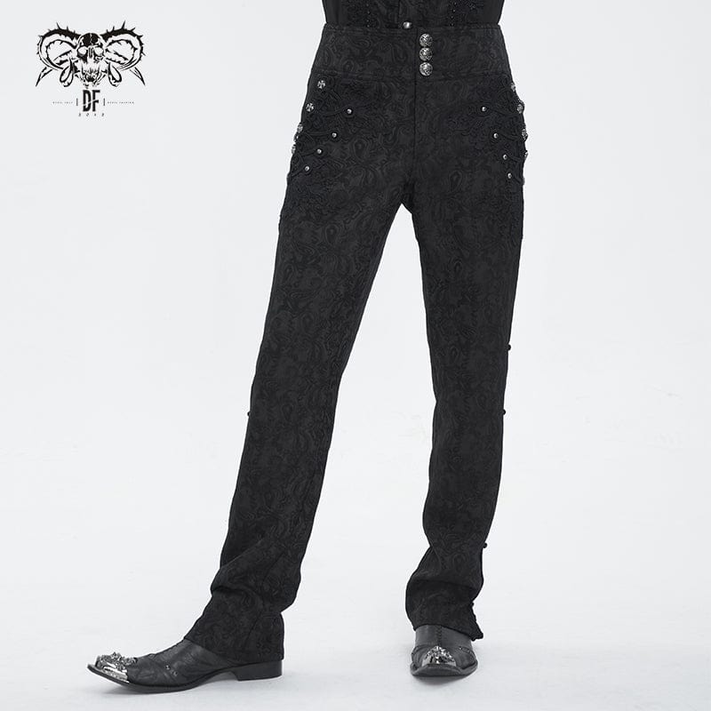DEVIL FASHION Men's Gothic Floral Embroidered Jacquard Pants