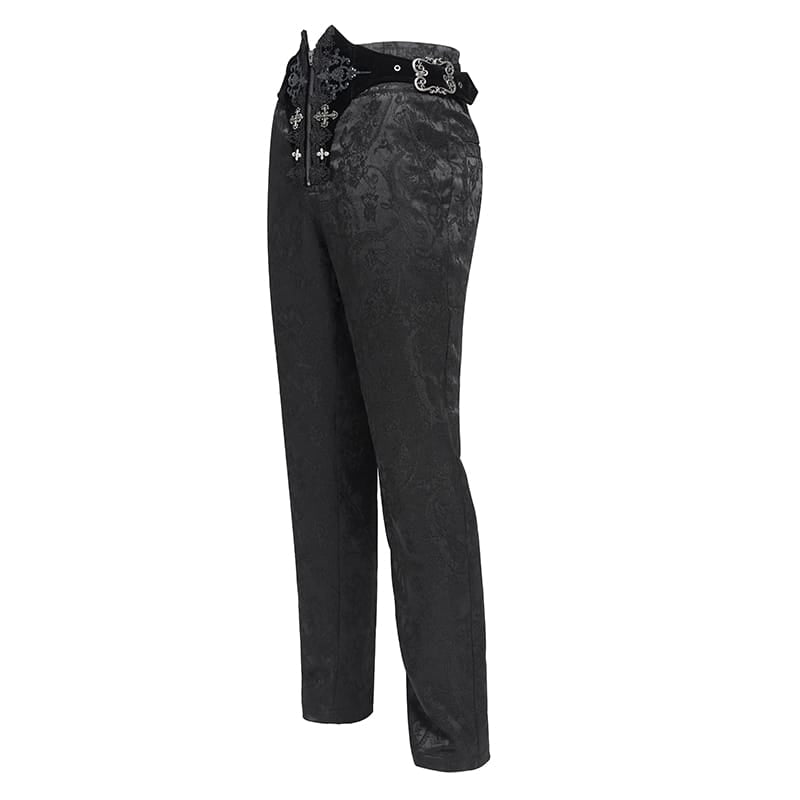 DEVIL FASHION Men's Gothic Floral Printed Buckle Lace-up Pants
