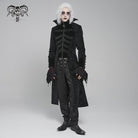 DEVIL FASHION Men's Gothic Floral Printed Diamante Stand Collar Coat Black