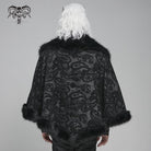 DEVIL FASHION Men's Gothic Floral Printed Faux Fur Splice Cape