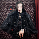 DEVIL FASHION Men's Gothic Floral Printed Faux Fur Splice Cape