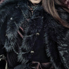 DEVIL FASHION Men's Gothic Floral Printed Faux Fur Splice Cape