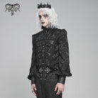 DEVIL FASHION Men's Gothic Floral Printed Stand Collar Lantern Sleeved Shirt Black