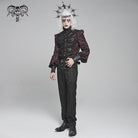 DEVIL FASHION Men's Gothic Floral Printed Stand Collar Lantern Sleeved Shirt Black-Red