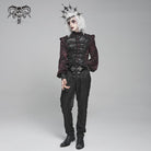 DEVIL FASHION Men's Gothic Floral Printed Stand Collar Lantern Sleeved Shirt Black-Red