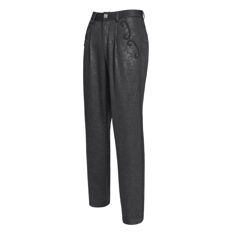 DEVIL FASHION Men's Gothic Floral Printed Suit Pants