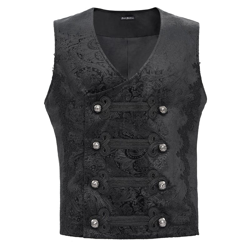 DEVIL FASHION Men's Gothic Floral Studs Buckle-up Vest