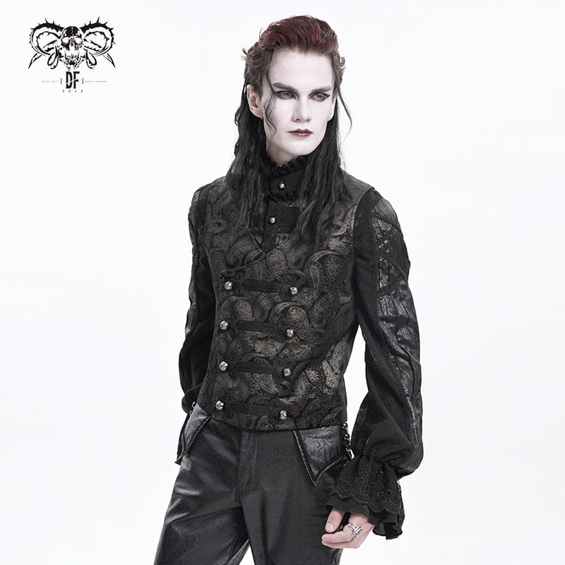 DEVIL FASHION Men's Gothic Floral Studs Buckle-up Waistcoat Gloden