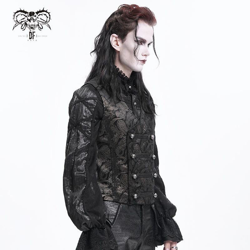 DEVIL FASHION Men's Gothic Floral Studs Buckle-up Waistcoat Gloden