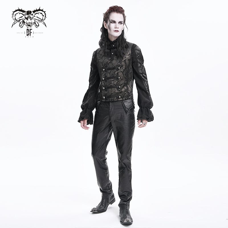 DEVIL FASHION Men's Gothic Floral Studs Buckle-up Waistcoat Gloden