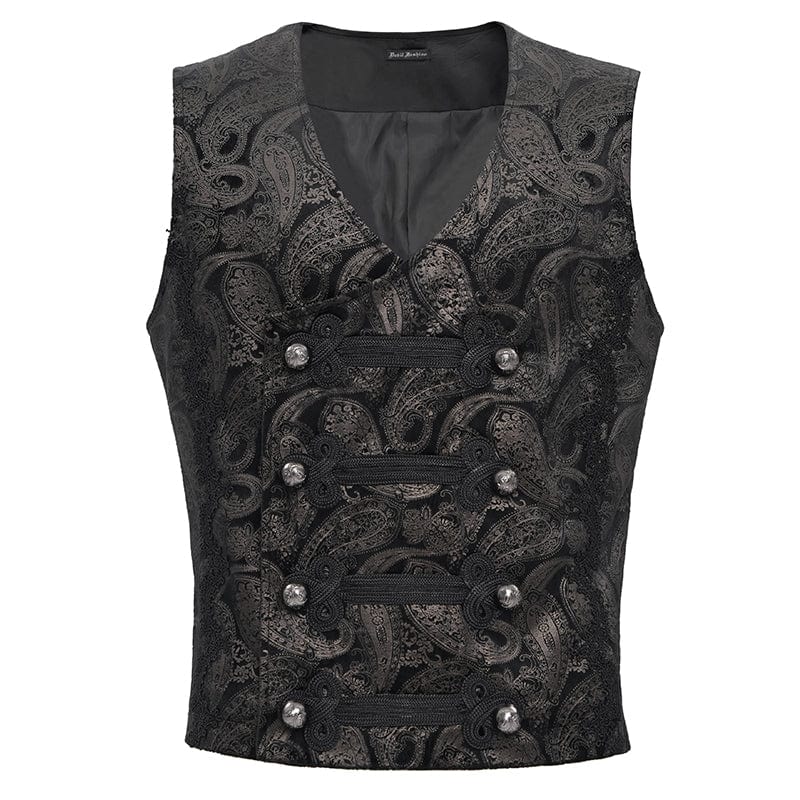 DEVIL FASHION Men's Gothic Floral Studs Buckle-up Waistcoat Gloden