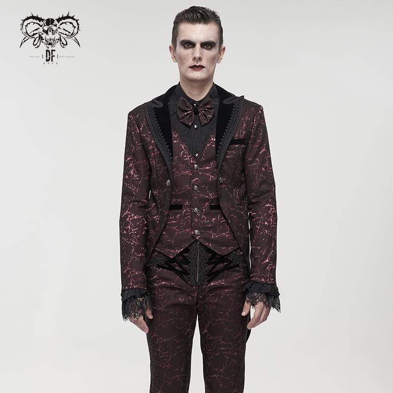 DEVIL FASHION Men's Gothic Floral Swallow-tailed Coat Red