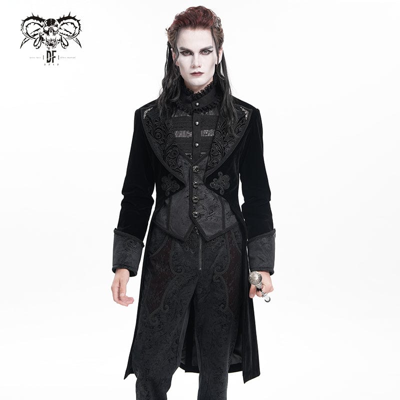 DEVIL FASHION Men's Gothic Floral Velvet Button Jacket