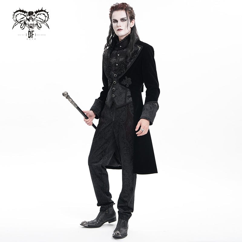 DEVIL FASHION Men's Gothic Floral Velvet Button Jacket