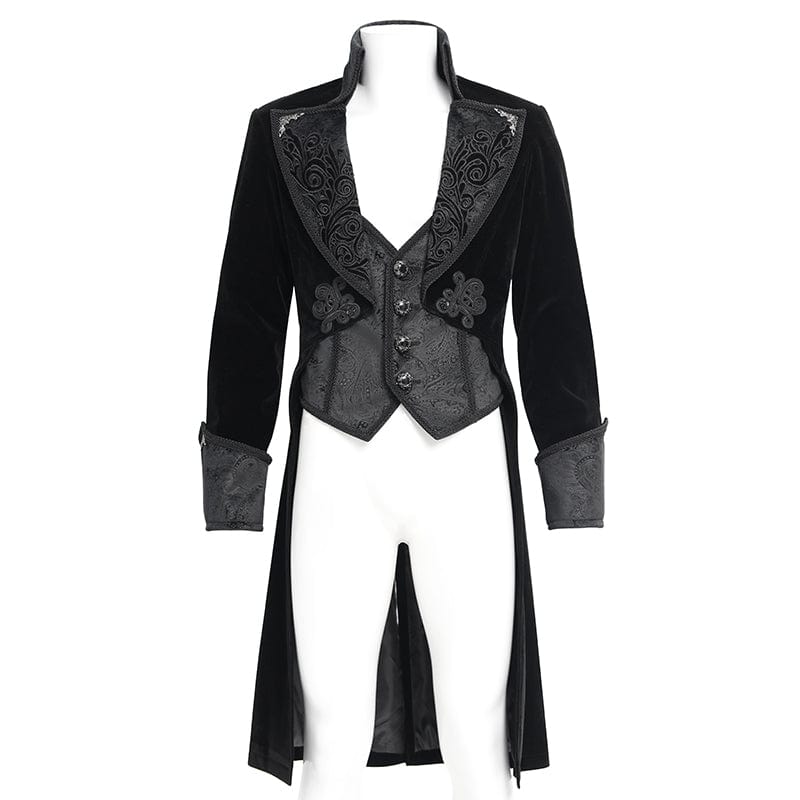 DEVIL FASHION Men's Gothic Floral Velvet Button Jacket