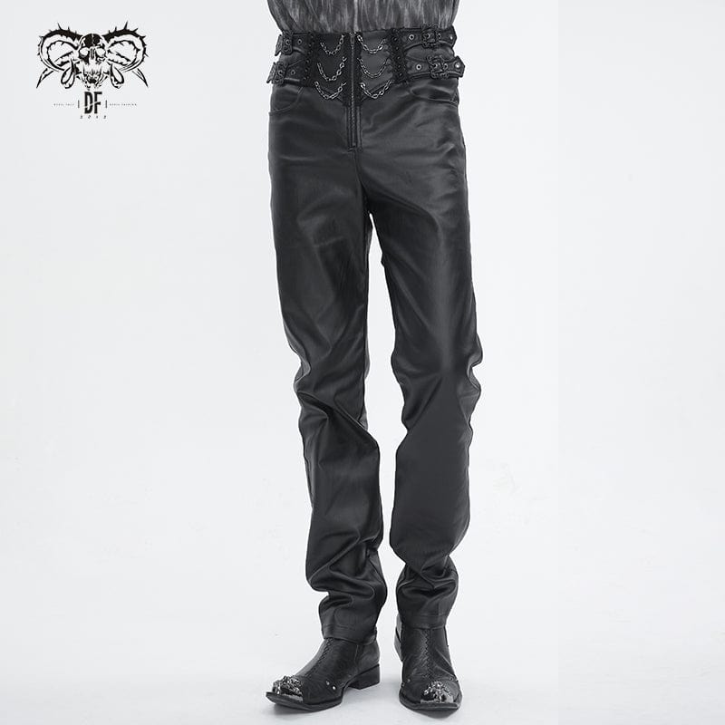 DEVIL FASHION Men's Gothic High-waisted Chain Pants