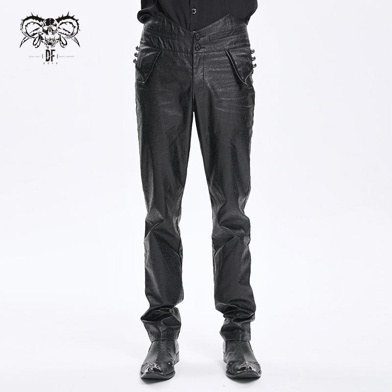 DEVIL FASHION Men's Gothic High-waisted Faux Leather Pants