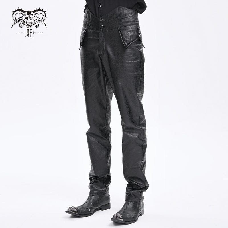 DEVIL FASHION Men's Gothic High-waisted Faux Leather Pants