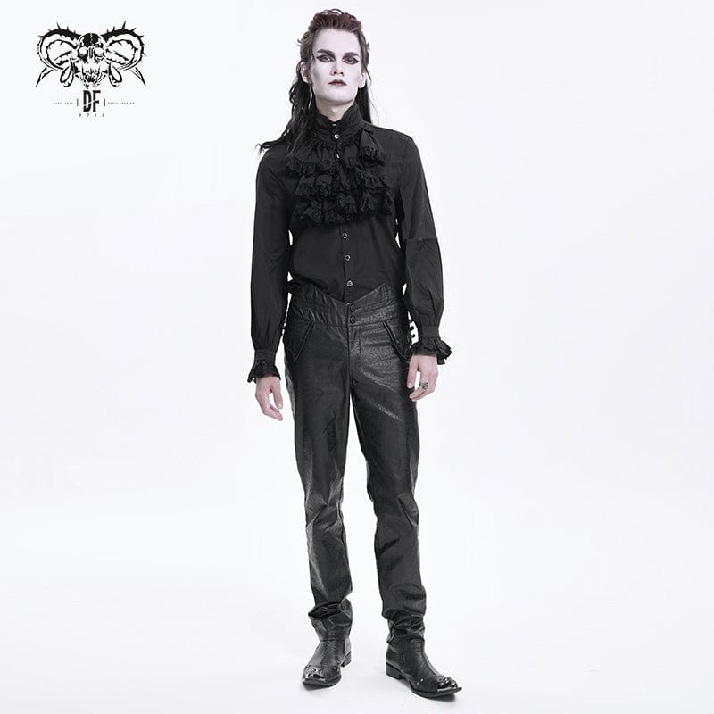 DEVIL FASHION Men's Gothic High-waisted Faux Leather Pants