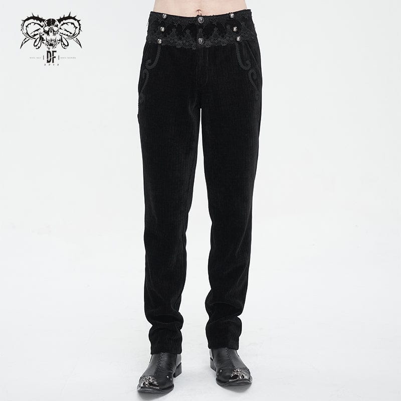 DEVIL FASHION Men's Gothic High-waisted Lace Splice Pants Black