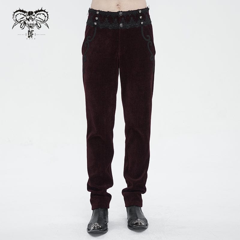 DEVIL FASHION Men's Gothic High-waisted Lace Splice Pants Red