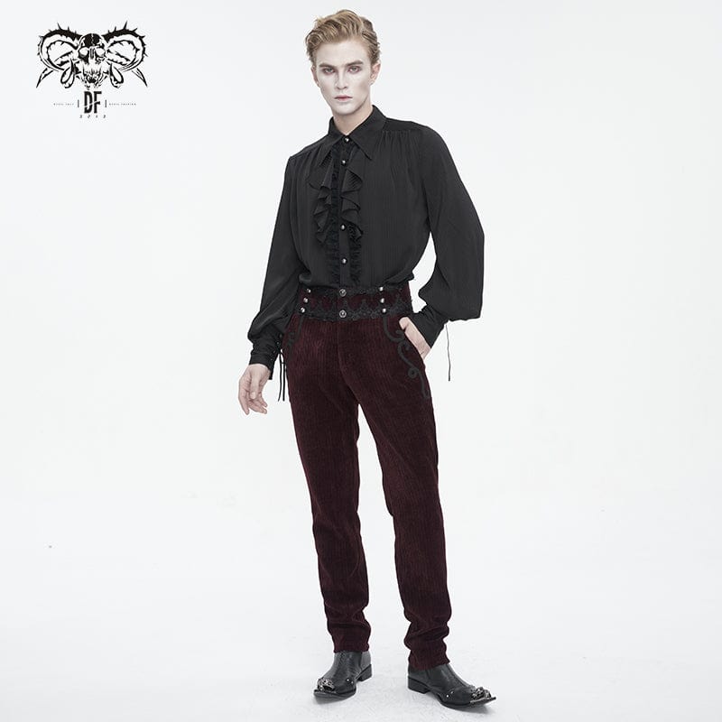 DEVIL FASHION Men's Gothic High-waisted Lace Splice Pants Red