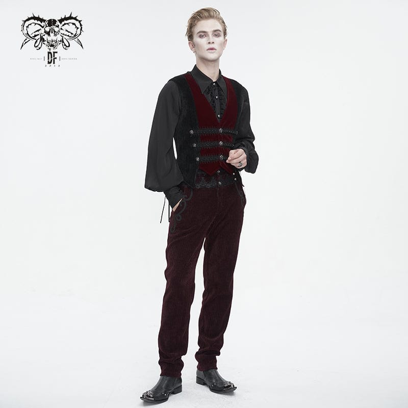 DEVIL FASHION Men's Gothic High-waisted Lace Splice Pants Red