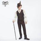 DEVIL FASHION Men's Gothic High-waisted Lace-up Striped Coffee Pants