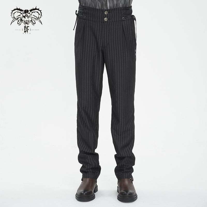 DEVIL FASHION Men's Gothic High-waisted Lace-up Striped Pants