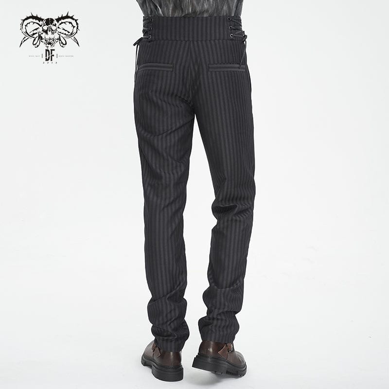 DEVIL FASHION Men's Gothic High-waisted Lace-up Striped Pants