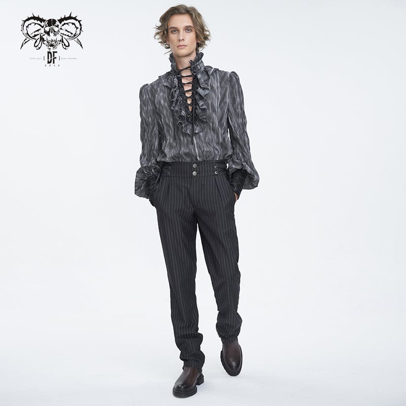 DEVIL FASHION Men's Gothic High-waisted Lace-up Striped Pants