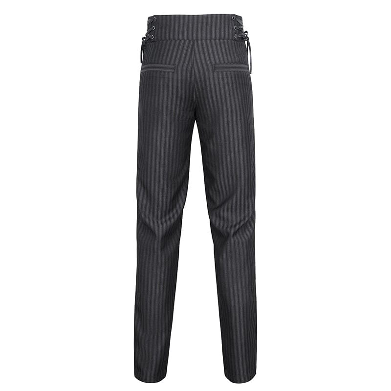 DEVIL FASHION Men's Gothic High-waisted Lace-up Striped Pants