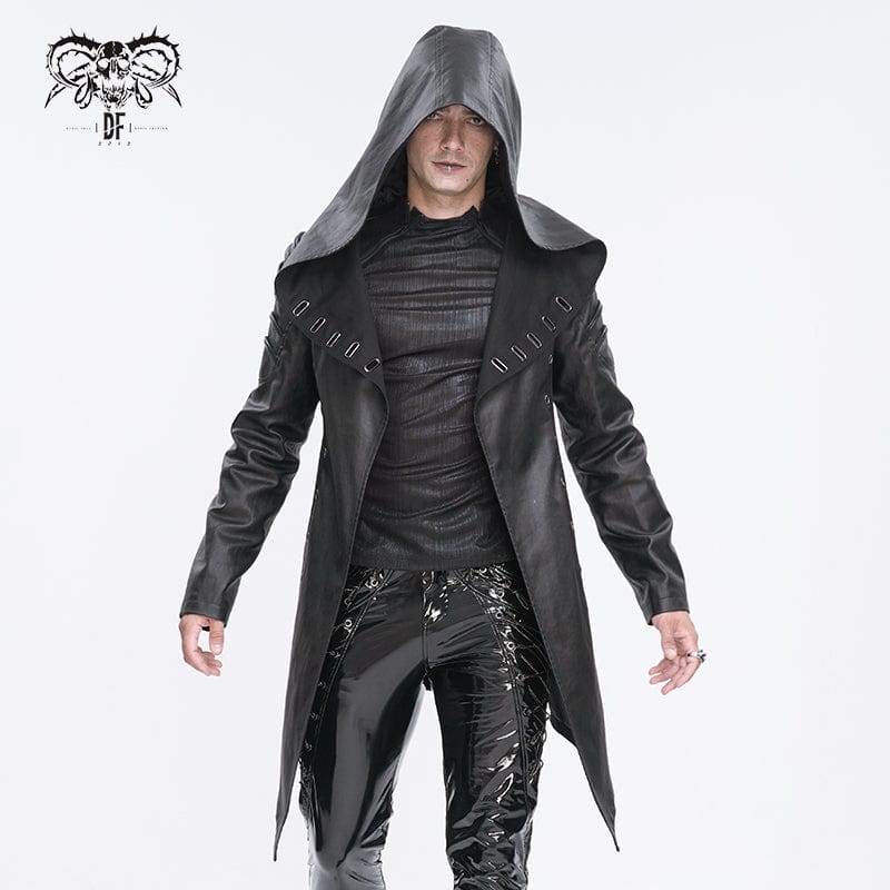 DEVIL FASHION Men's Gothic Irregular Eyelet Jacket with Hood