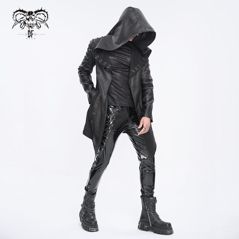 DEVIL FASHION Men's Gothic Irregular Eyelet Jacket with Hood