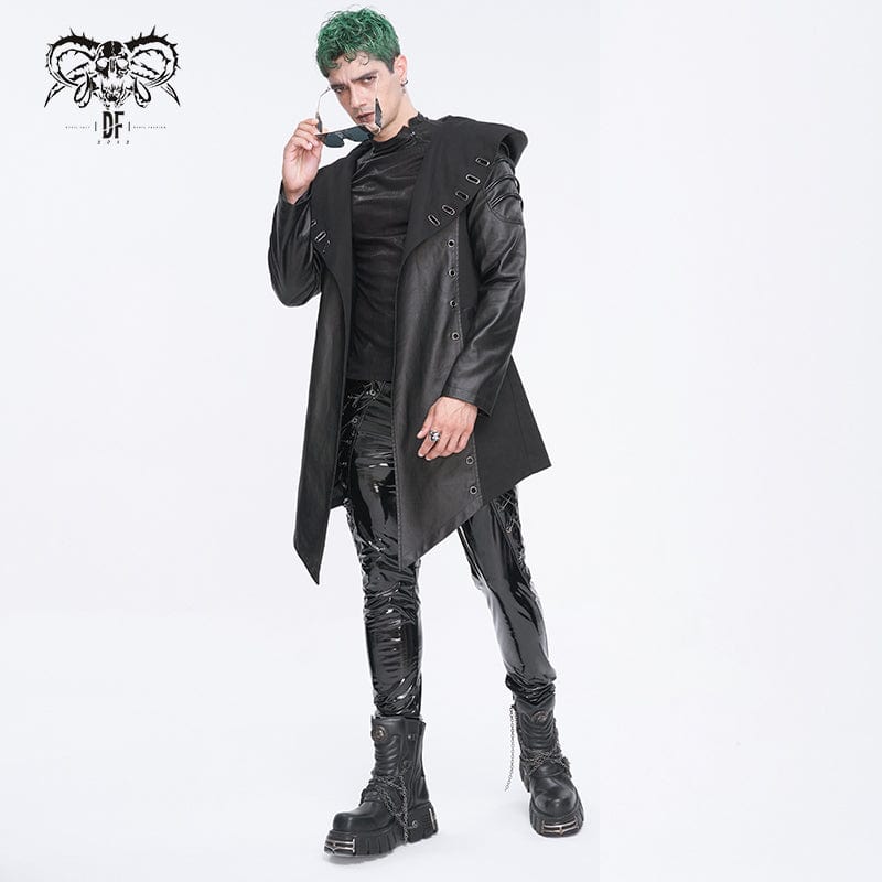 DEVIL FASHION Men's Gothic Irregular Eyelet Jacket with Hood