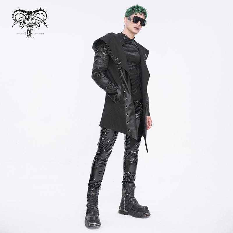 DEVIL FASHION Men's Gothic Irregular Eyelet Jacket with Hood