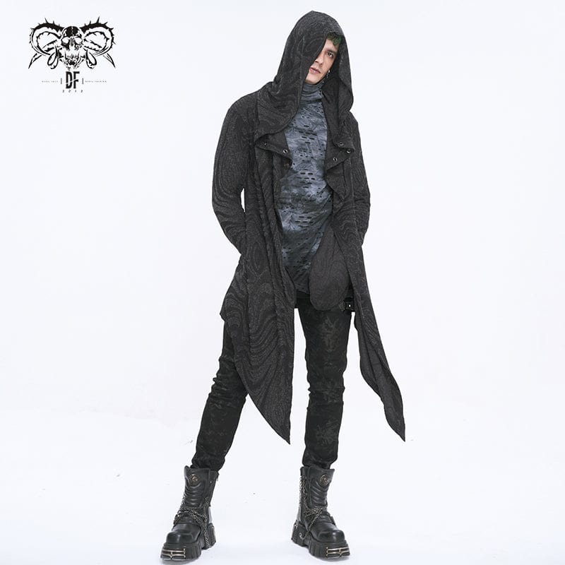 DEVIL FASHION Men's Gothic Irregular Multi-chain Coat with Hood Black