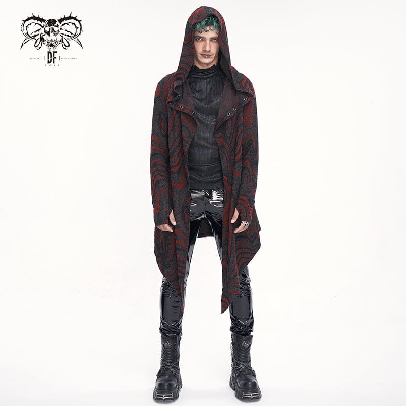 DEVIL FASHION Men's Gothic Irregular Multi-chain Coat with Hood Red