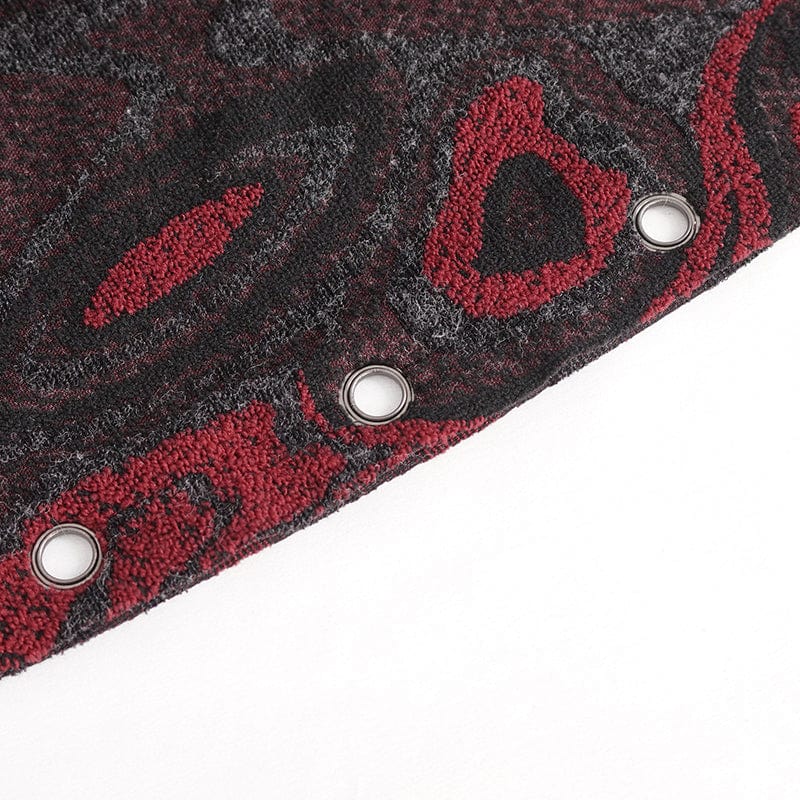 DEVIL FASHION Men's Gothic Irregular Multi-chain Coat with Hood Red