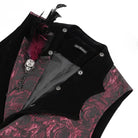 DEVIL FASHION Men's Gothic Irregular Rose Printed Contrast Color Waistcoat with Detachable Feather Accessory