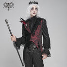 DEVIL FASHION Men's Gothic Irregular Rose Printed Contrast Color Waistcoat with Detachable Feather Accessory