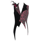 DEVIL FASHION Men's Gothic Irregular Rose Printed Contrast Color Waistcoat with Detachable Feather Accessory
