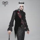 DEVIL FASHION Men's Gothic Irregular Rose Printed Contrast Color Waistcoat with Detachable Feather Accessory
