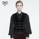 DEVIL FASHION Men's Gothic Irregular Velvet Splice Corduroy Waistcoat Black