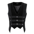 DEVIL FASHION Men's Gothic Irregular Velvet Splice Corduroy Waistcoat Black