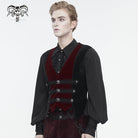 DEVIL FASHION Men's Gothic Irregular Velvet Splice Corduroy Waistcoat Red