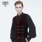 DEVIL FASHION Men's Gothic Irregular Velvet Splice Corduroy Waistcoat Red