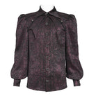 DEVIL FASHION Men's Gothic Jacquard Batwing Shoulder Flap Shirt with Necktie Red