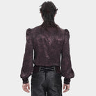 DEVIL FASHION Men's Gothic Jacquard Batwing Shoulder Flap Shirt with Necktie Red