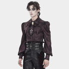 DEVIL FASHION Men's Gothic Jacquard Batwing Shoulder Flap Shirt with Necktie Red